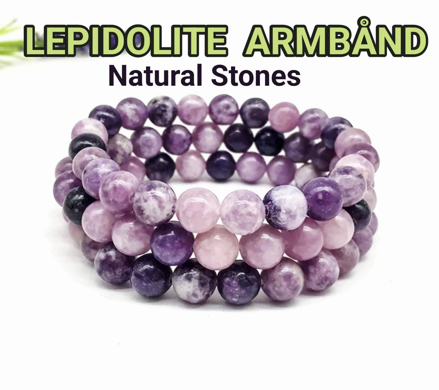 Enkle, 10mm fleksible enrader steinarmbånd i et utvalg av naturlige og eksklusive stentyper, LEPIDOLITE