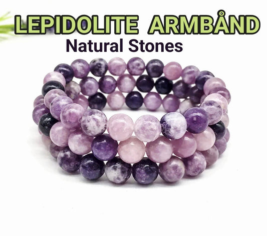 Enkle, 10mm fleksible enrader steinarmbånd i et utvalg av naturlige og eksklusive stentyper, LEPIDOLITE