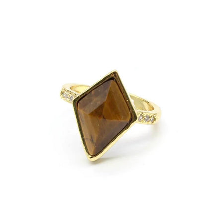 Nye MICCI Design Natural Triangel Tiger Eye Stone Ring, 18K Goldplated, one size - justerbar