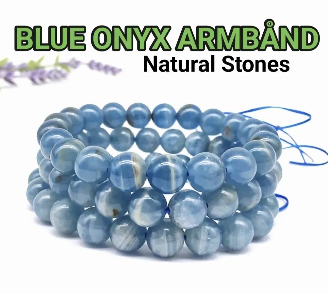 Enkle, 10mm fleksible enrader steinarmbånd i et utvalg av naturlige og eksklusive stentyper, BLUE ONYX
