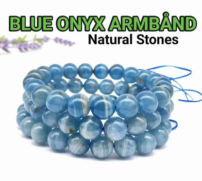 Enkle, 10mm fleksible enrader steinarmbånd i et utvalg av naturlige og eksklusive stentyper, BLUE ONYX