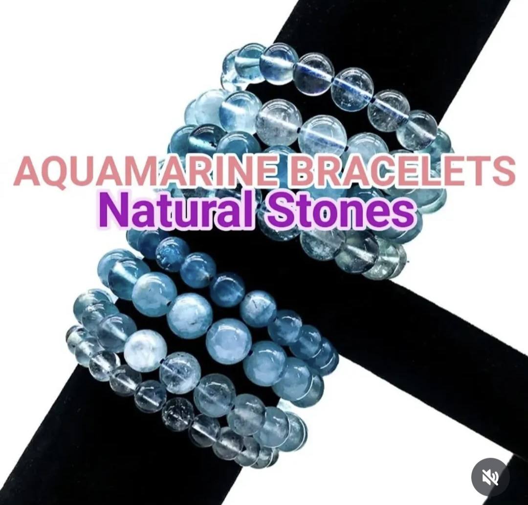 Enkle, 10mm fleksible enrader steinarmbånd i et utvalg av naturlige og eksklusive stentyper, AQUAMARINE