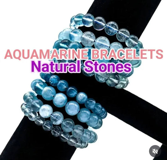 Enkle, 10mm fleksible enrader steinarmbånd i et utvalg av naturlige og eksklusive stentyper, AQUAMARINE