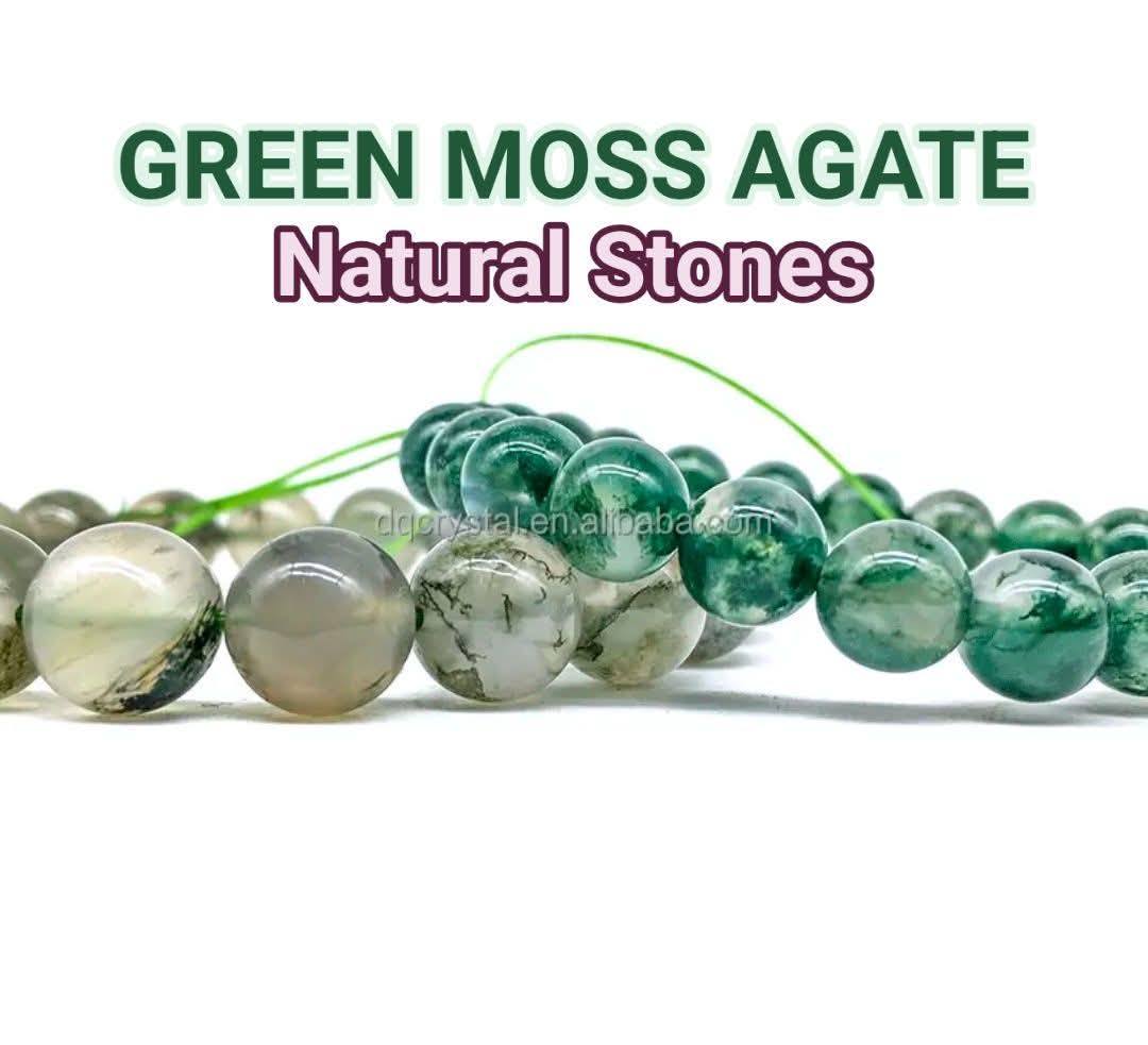 Enkle, 10mm fleksible enrader steinarmbånd i et utvalg av naturlige og eksklusive stentyper, GREEN MOSS AGATE
