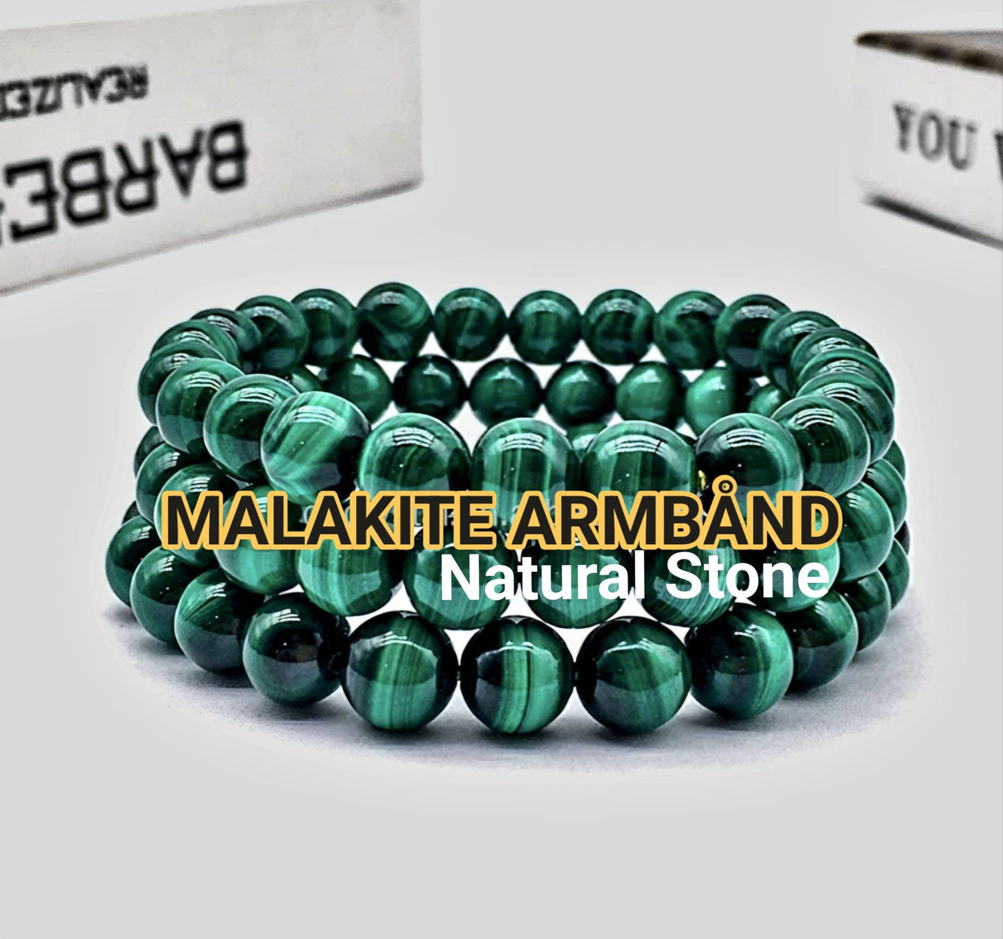 Enkle, 10mm fleksible enrader steinarmbånd i et utvalg av naturlige og eksklusive stentyper, MALAKITE