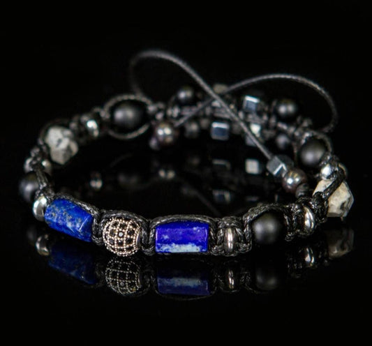 New 2026 Design / Trendy og Exclusivt Shambhala Armbånd, Protection Bracelet with Lapis Lazuli, Onyx, Hematite & Jasper – Clarity, Stability, Inner Strength