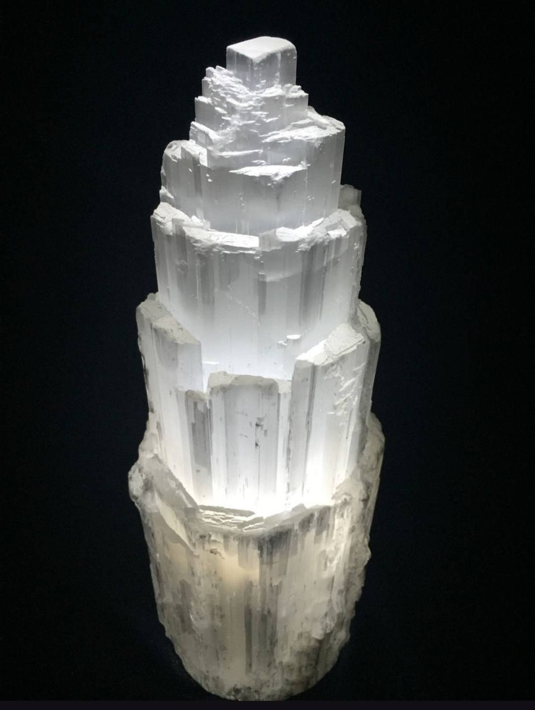 Selenite Iceberg Tower Crystal Lamp with LED Wooden Base, ca. 40cm, XXLarge