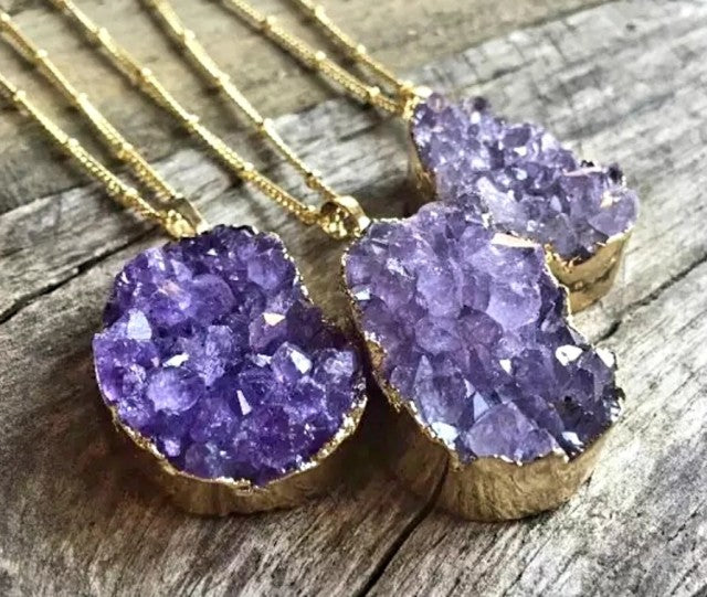 Vakre Lavendel Ametyst anheng m/kjede, gold electroplated