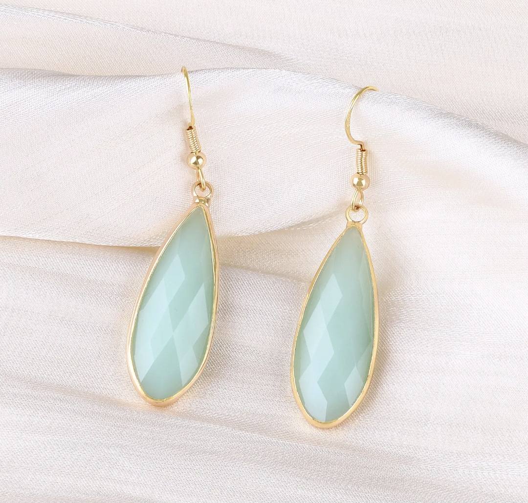 Nye MICCI DESIGN natural Green AGATE Øredobber, 55mm Gold Electroplated