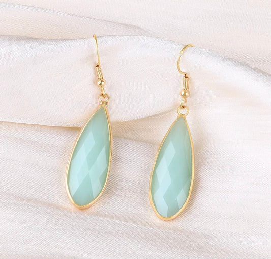 Nye MICCI DESIGN natural Green AGATE Øredobber, 55mm Gold Electroplated