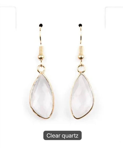 Nye MICCI DESIGN natural Clear Quartz Øredobber, 40mm Gold Electroplated