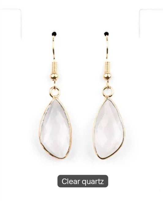 Nye MICCI DESIGN natural Clear Quartz Øredobber, 40mm Gold Electroplated