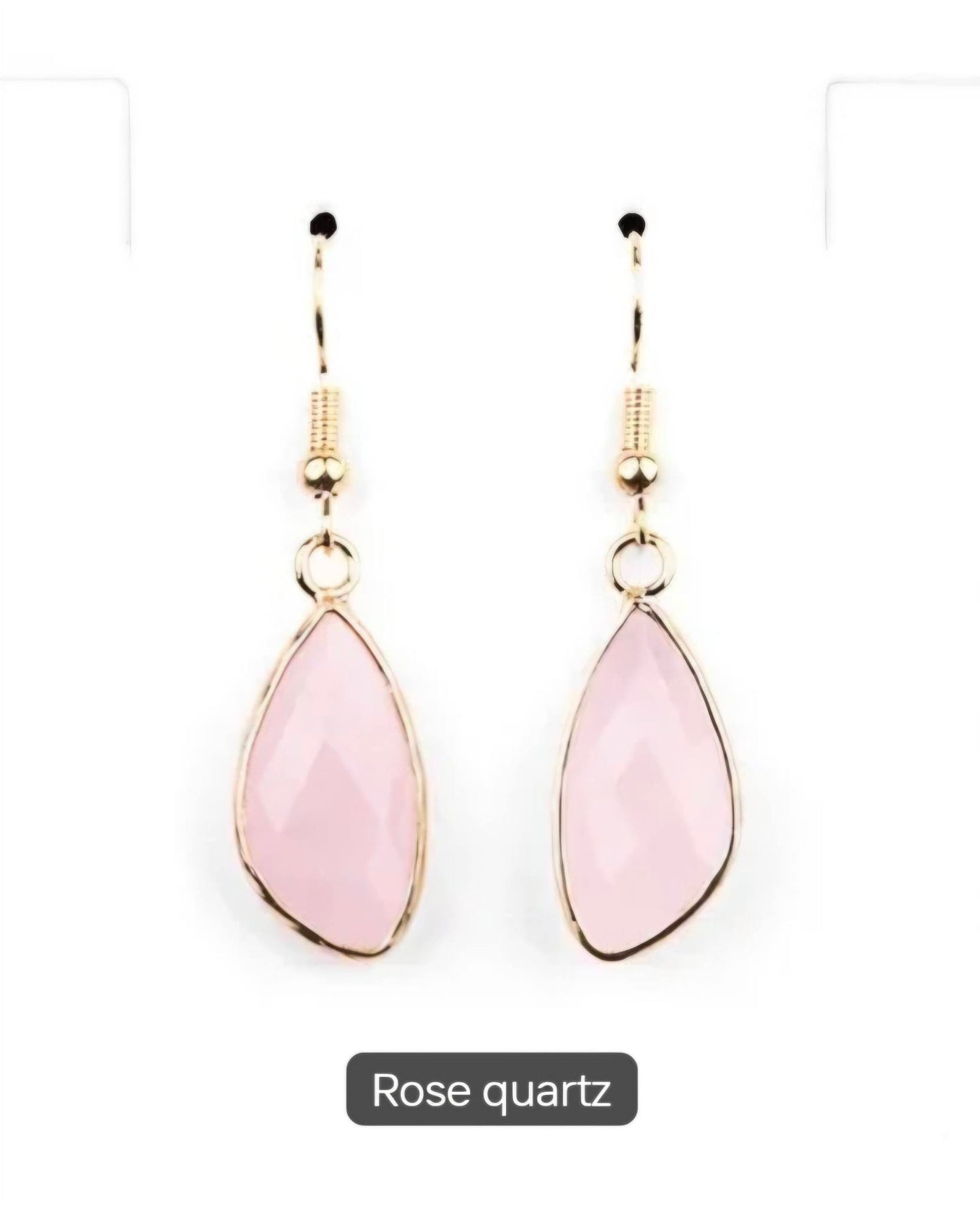Nye MICCI DESIGN natural Rose Quartz Øredobber, 40mm Gold Electroplated