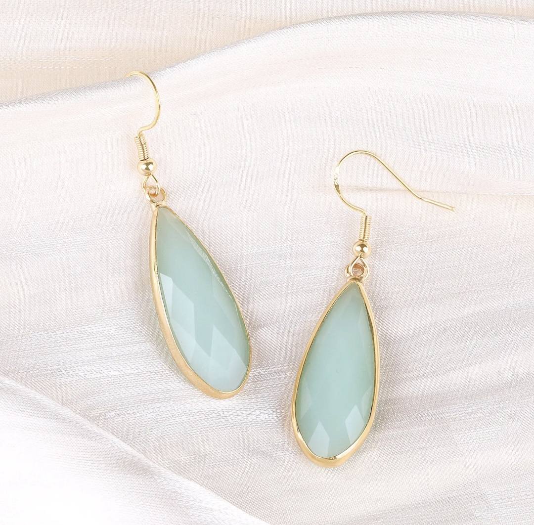 Nye MICCI DESIGN natural Green AGATE Øredobber, 55mm Gold Electroplated