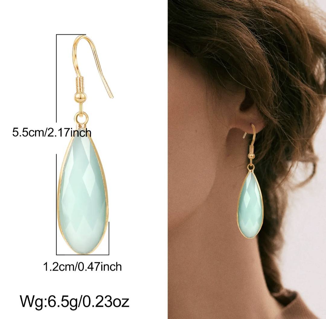 Nye MICCI DESIGN natural Green AGATE Øredobber, 55mm Gold Electroplated