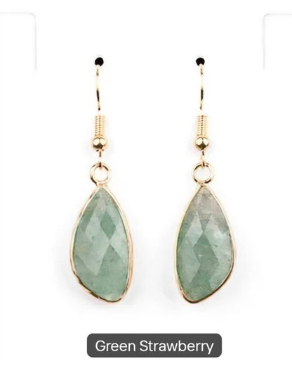 Nye MICCI DESIGN natural Green Strawberry Quartz Øredobber, 40mm Gold Electroplated
