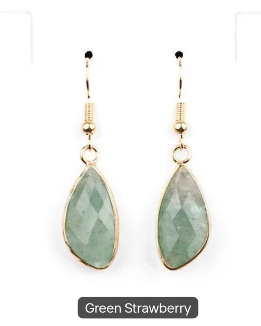 Nye MICCI DESIGN natural Green Strawberry Quartz Øredobber, 40mm Gold Electroplated