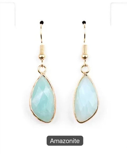 Nye MICCI DESIGN natural Amazonite Øredobber, 40mm Gold Electroplated