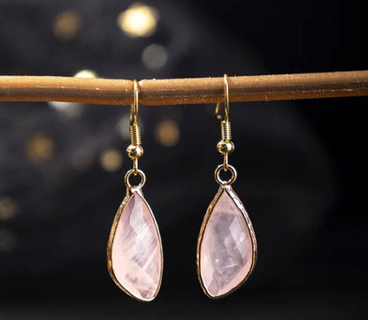 Nye MICCI DESIGN natural Rose Quartz Øredobber, 40mm Gold Electroplated