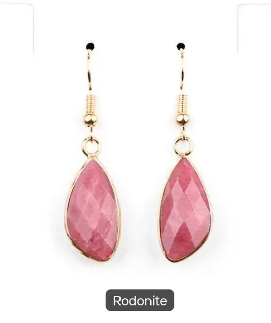Nye MICCI DESIGN natural Rhodonite Øredobber, 40mm Gold Electroplated