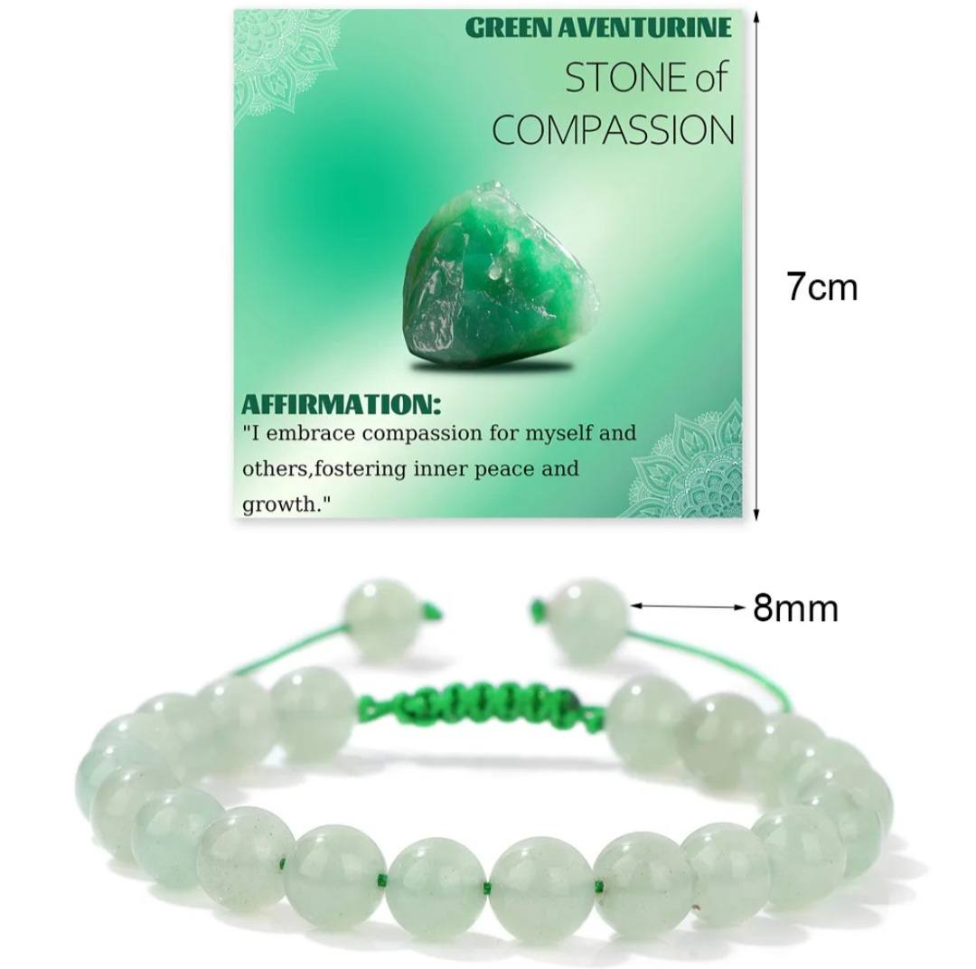 Nye Chambhala 2 rader 8mm Green Aventurine stone armbånd, justerbare