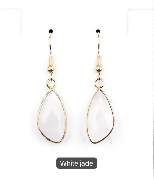 Nye MICCI DESIGN natural White JADE Øredobber, 40mm Gold Electroplated