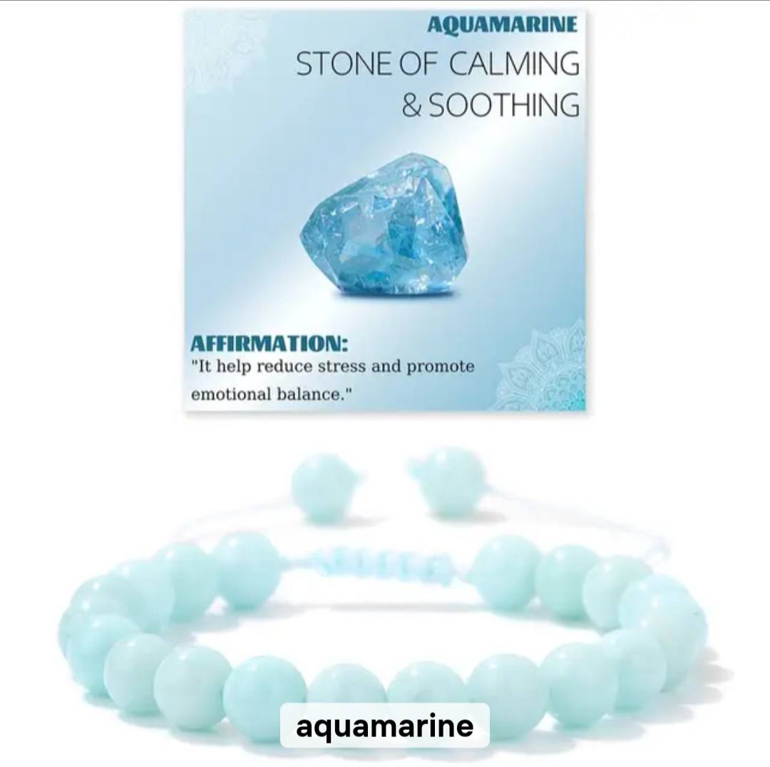 Nye Chambhala 2 rader 8mm Aquamarine armbånd, justerbare