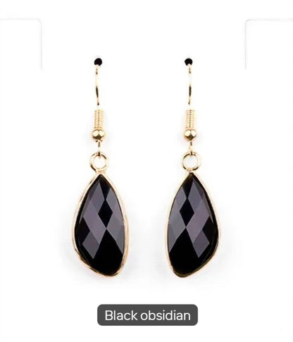 Nye MICCI DESIGN natural Sort Obsidian Øredobber, 40mm Gold Electroplated