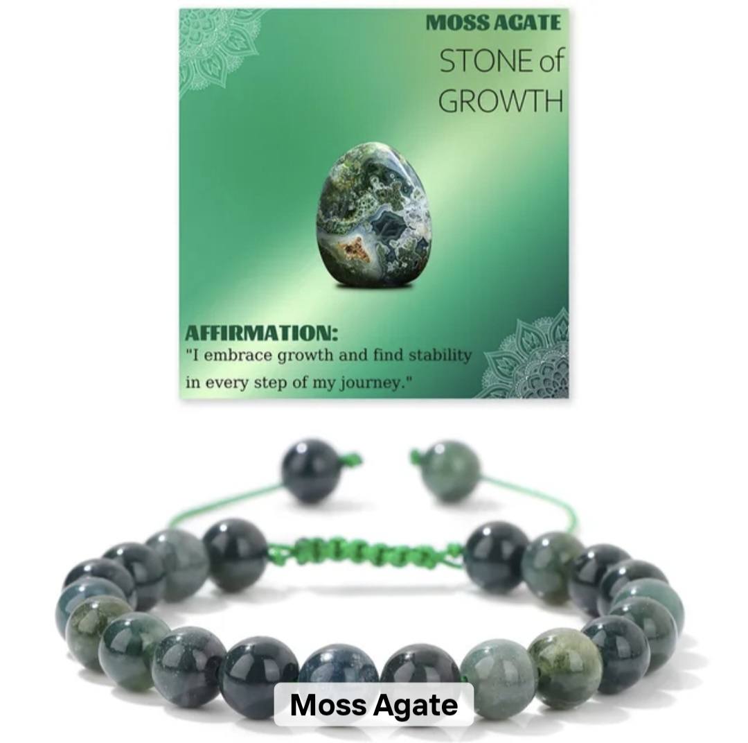 Nye Chambhala 2 rader 8mm MOSS AGATE armbånd, justerbare