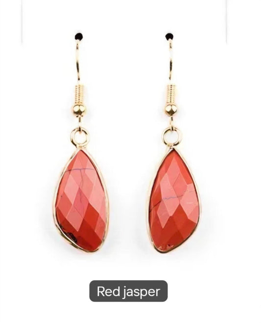 Nye MICCI DESIGN natural Red JASPER Øredobber, 40mm Gold Electroplated
