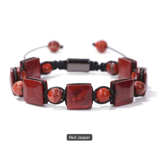 Chambhala Flatstone ArmbÅnd , Red Jasper  - Justerbare - Natural Stone