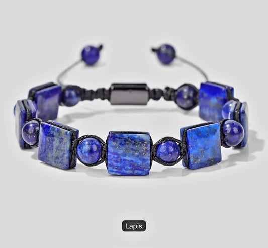 Chambhala Flatstone ArmbÅnd , Blue Lapis Lazuli - Justerbare - Natural Stone