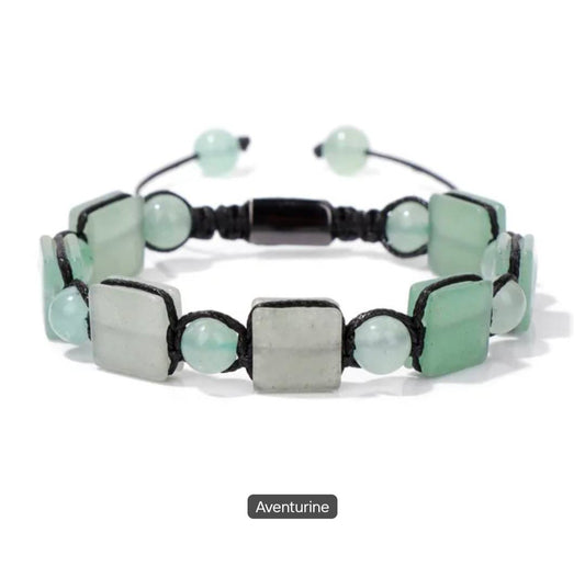 Chambhala Flatstone ArmbÅnd , Green Aventurine  - Justerbare - Natural Stone