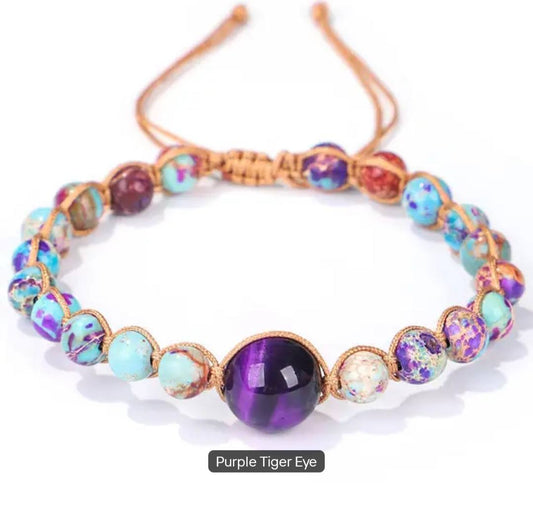 BOHEMIAN Chambhala Armbånd Design, Justerbare, Purple Tiger Eye & Jasper Stone