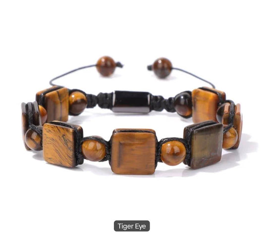 Chambhala Flatstone ArmbÅnd , Tigereye  - Justerbare - Natural Stone