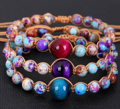 BOHEMIAN Chambhala Armbånd Design, Justerbare, Rose Red Tiger Eye & Jasper Stone&nbsp;