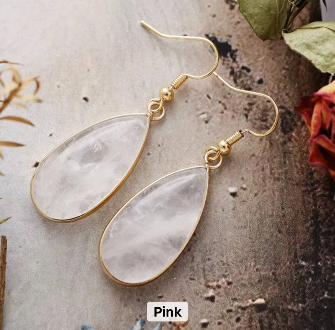 Nye MICCI DESIGN natural Rose Quartz Øredobber, 55mm Gold Electroplated