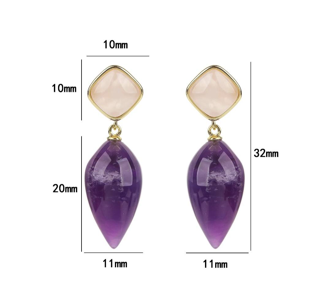 Nye MICCI DESIGN natural Ametyst Drop Øredobber, 30x11mm 24KGold Electroplated