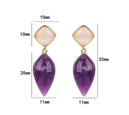 Nye MICCI DESIGN natural Ametyst Drop Øredobber, 30x11mm 24KGold Electroplated