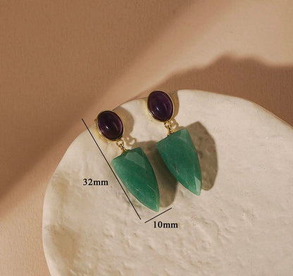 Nye MICCI DESIGN natural Drop Green Aventurine Øredobber, 32x10mm 24KGold Electroplated