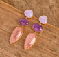 Nye MICCI DESIGN natural Long Drop Ametyst, Rose Quartz, Purple Jade Øredobber, 45x13mm 24KGold Electroplated