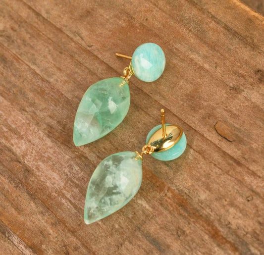 Nye MICCI DESIGN natural Green Fluorite Drop Øredobber, 30x11mm 24KGold Electroplated
