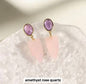 Nye MICCI DESIGN natural Ametyst + Rose Quartz Øredobber, 32x10mm 24k Gold Electroplated