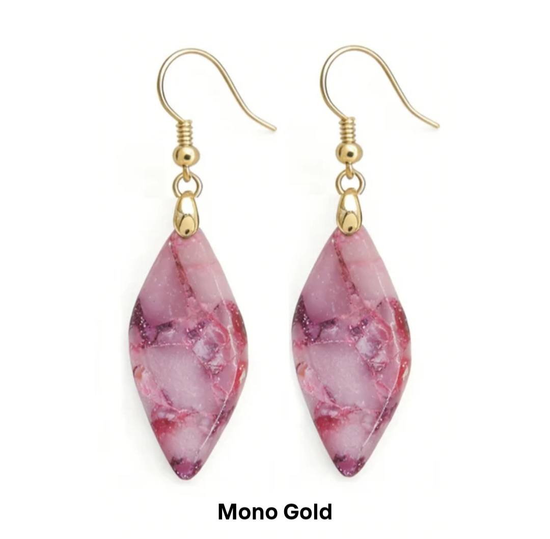 Nye MICCI BOHEMIAN "MONACO" DESIGN natural stone Øredobber, 30x20mm 24KGold Electroplated