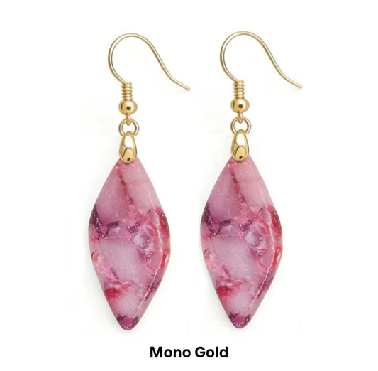 Nye MICCI BOHEMIAN "MONACO" DESIGN natural stone Øredobber, 30x20mm 24KGold Electroplated