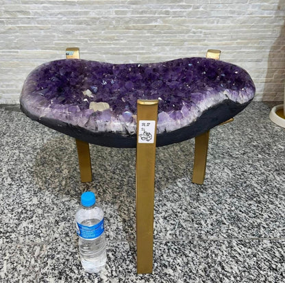 KAMPANJE / Extra Plus Brazilian Amethyst Geode SOFA Table Metal Frame Table w/Druzy big Cluster, ca. 37kg m/ramme - 56x44cm Stone, Høyde 45cm