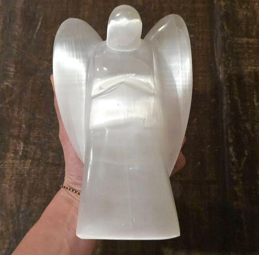 XL SELENITE ANGEL LAMP , 20cm w/Ledbase - inkl. dimmer