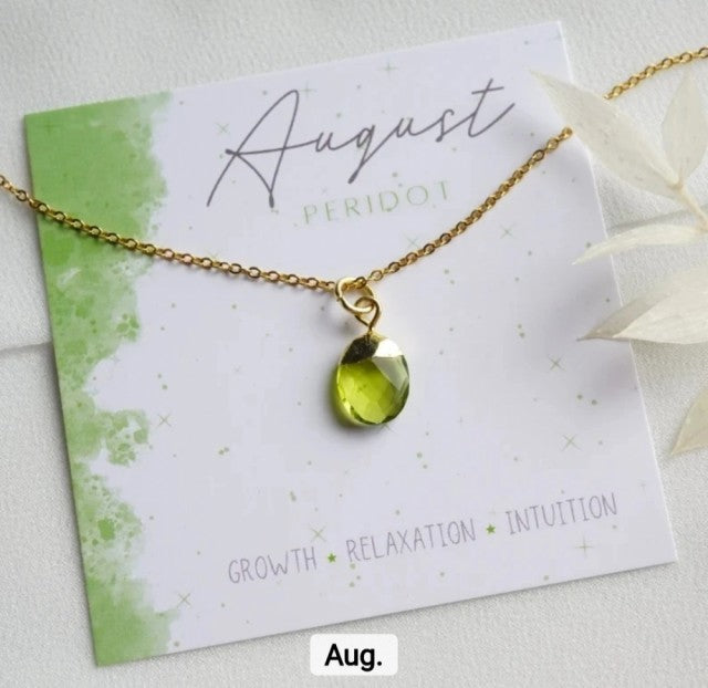 Nytt OVAL Birthstone Designkjede, Gold Electroplated, August - Peridot, 8x14mm