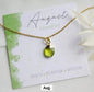 Nytt OVAL Birthstone Designkjede, Gold Electroplated, August - Peridot, 8x14mm
