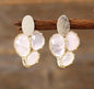 Nye MICCI Classic DESIGN natural Tre Stone ROSE QUARTZ Øredobber, 30x20mm 24KGold Electroplate